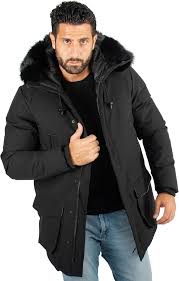 Parka Homme Noire avec Capuche en Fourrure Synthétique - Élégance et Confort